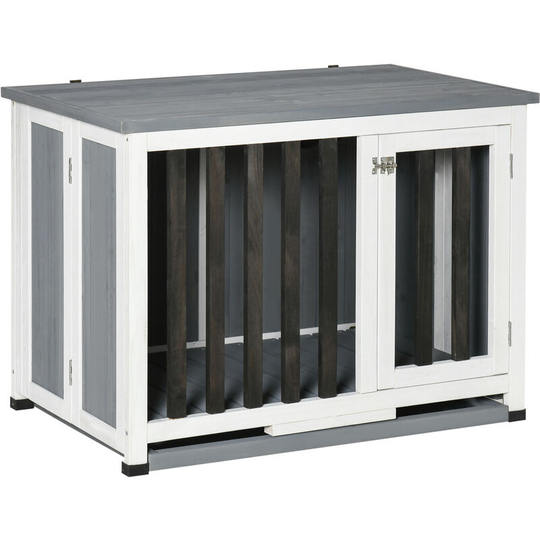Wooden Dog Crate Foldable Dog Cage End Table for Small Medium Pets Grey - Grey - Pawhut