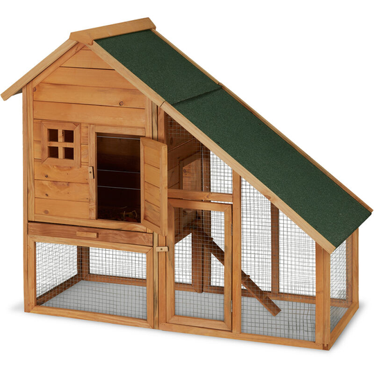Relaxdays - Pet House for Small Animals, Wooden Hutch, Outdoor Enclosure, Rabbits, Guinea Pigs, 120 x 140 x 68.5cm Natural