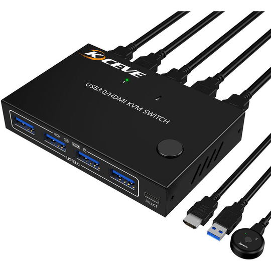 KC-KVM201A USB3.0/HD 2 in 1 out kvm Switcher Support up to 3840*2160@60Hz Resolution One-button Switching Wide Compatibility - Kceve