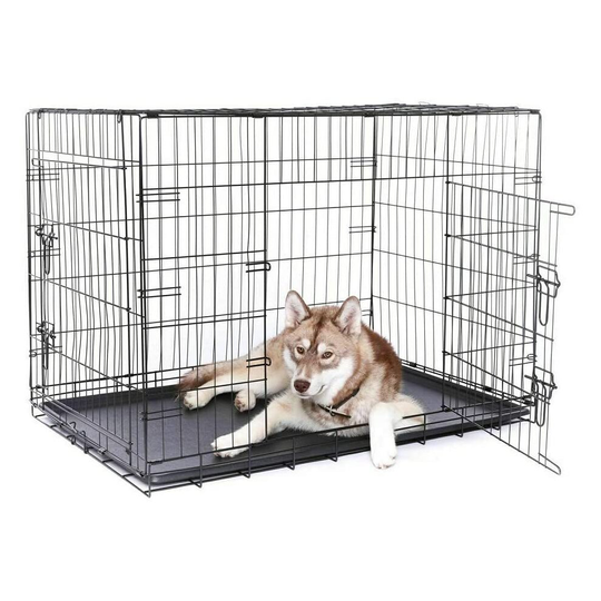 (24inch, Black) Dog Crate Lockable Puppy Cage with Folding Design