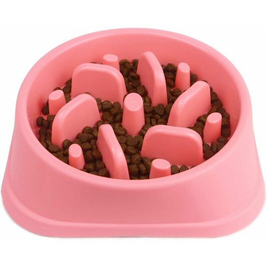 Non-slip labyrinth pet food bowl - promotes healthy diet and slow pink digestion