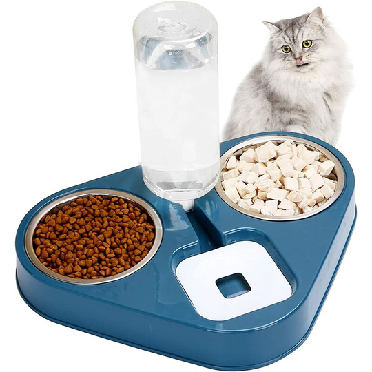 Modou - Automatic Cat Bowls, Elevated Cat Bowl, 500ml Feeders and Waterers for Small Animals and Puppies, 3 in 1 Stainless Steel Pet Bowl Set, Cat