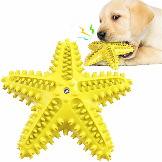 Morejieka - Cleaning dog toy, dog brush toys for aggressive chewing, interactive dog toy, dog bool toy for cleaning teeth, starfish, (yellow