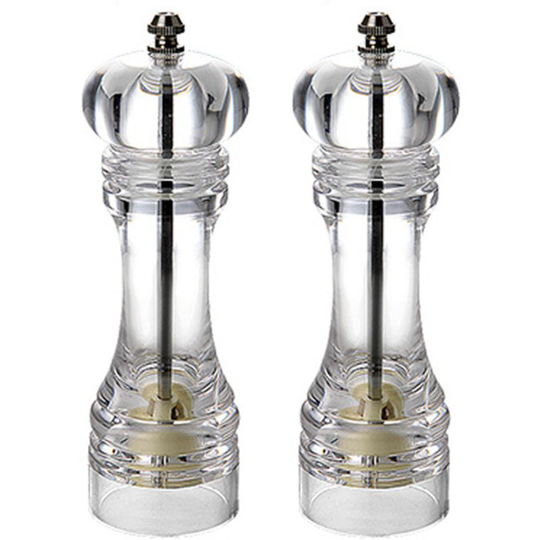 Pepper Mill and Salt Shaker Set of 2 Salt and Pepper Mill Shaker with Adjustable Coarseness-Clear 2pcs7 inch