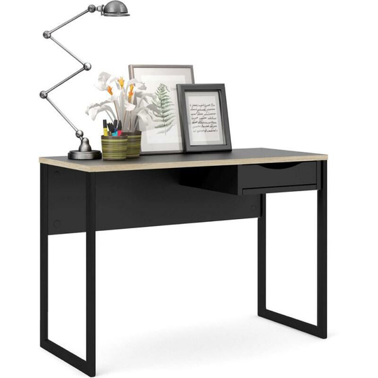 Fwstyle - Function Modern & Large 1 Drawer Desk - Light Oak/ Black - Black