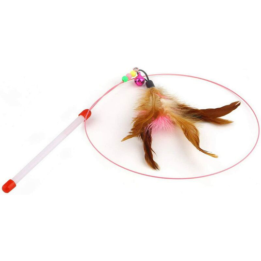 Pet Cat Toy Cute Design Steel Wire Feather Brain Teaser Wand Plastic Cat Toy Multicolored Pet Products