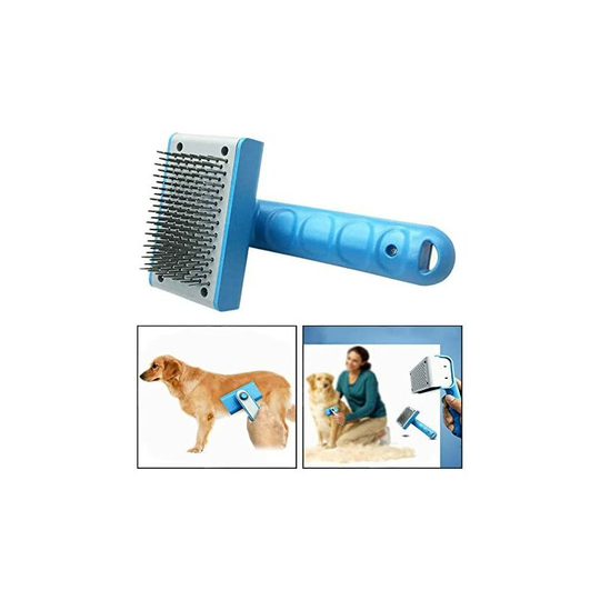 Dog Grooming Brush, Dehairing Tool for Cat Dogs - Round Needle for Removing Coils and Loose Fur, Blue