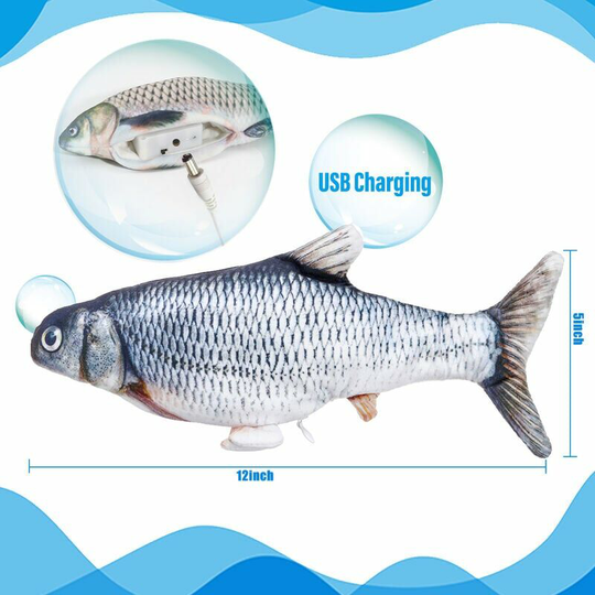 Cat Toy Fish Cat Interactive Electric Catnip Realistic Kicker Pet Toy Wagging Plush (Carp) Coxolo