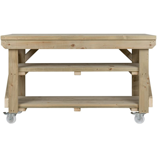 Wooden Pressure Treated Indoor / Outdoor Workbench, 3ft (90cm), With wheels and Double shelf