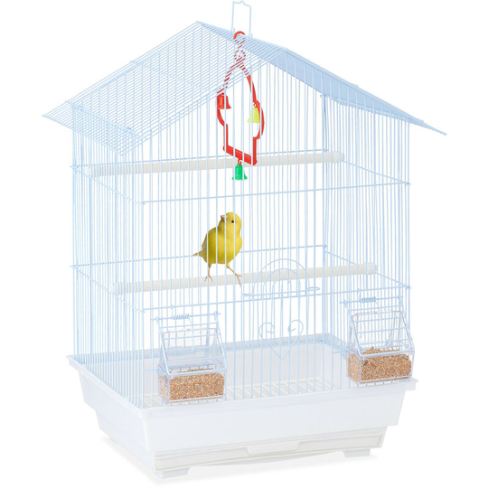 Bird Cage, Birdcage, Perches, Swing, Feeders, h x w x d 49.5 x 39.5 x 32.5 cm, White - Relaxdays