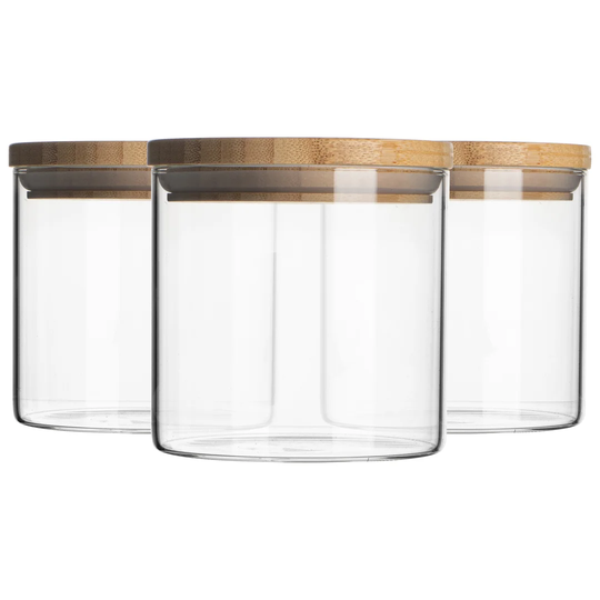 Carved Wood Lid 6 Piece Storage Jar Set