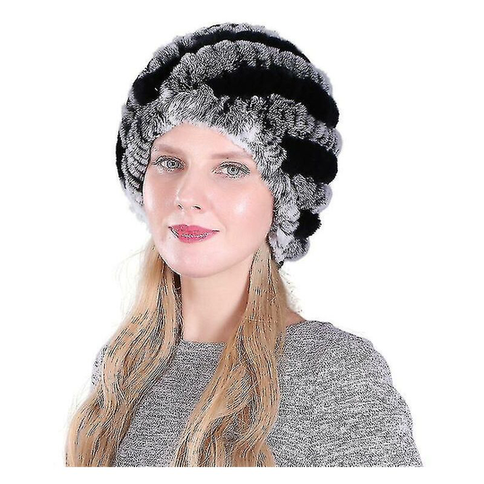 Women's Rabbit Fur Hat Furry Knit Beanie Hat Warm Winter Hat Ski Skull Cap thsidne