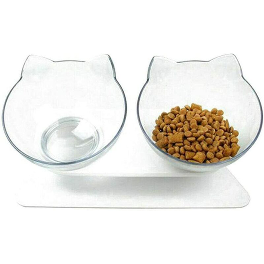 Modou - Cat Bowl Cat Bowls Beveled Basin Water Bowl Spine Protection Kitten Food Bowl Plastic Play Non-slip Neck Guard Transparent Double Bowls