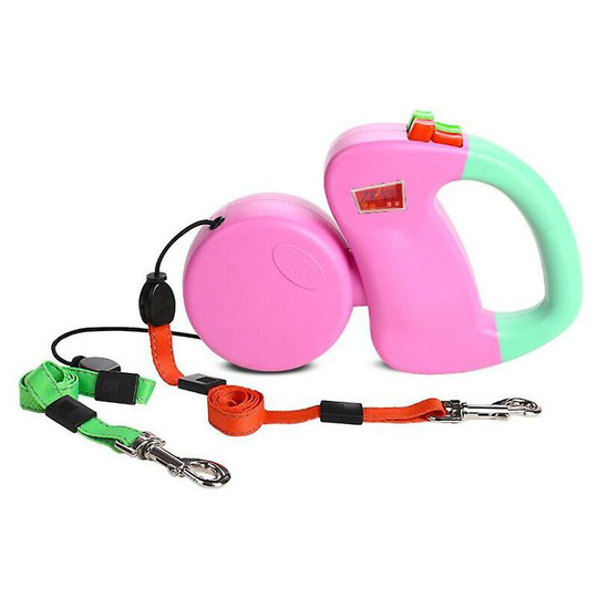 Thsinde - Retractable Dog Leash Double-head Lockable Extendable Pet Leash 360 Tangle-free For Two Dogs Walking Training Black Grey Pink