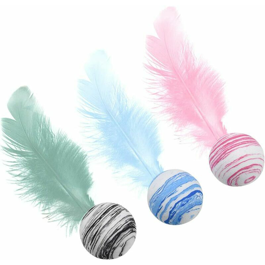 Pinsheng Cat Toys, Starry Sky Texture Ball eva Material Foam Ball, Interactive Chew Toy with Feather, Interactive Cat Toys, Throwing Toy, Blue + Red