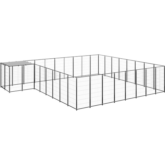 Dog Kennel Black 20.57 m² Steel Vidaxl Black