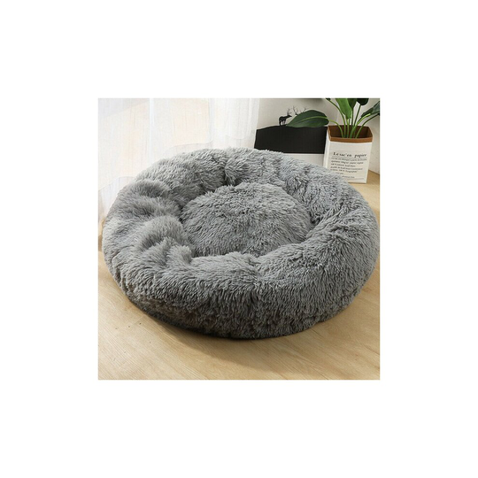 (Light Grey, 60cm) Plush Donut Pet Bed For Dogs & Cats | Dog Basket