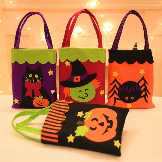 Ilovemilan - Halloween Treat Bags Bulk Kids Gift Candy Bags 4 Pack Trick or Treat Tote Non-Woven Reusable Goodie Bags with Handles for Halloween
