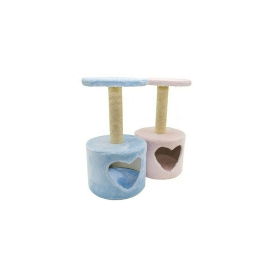 (Pink) Heart Cat House with Scratching Pole & View Deck