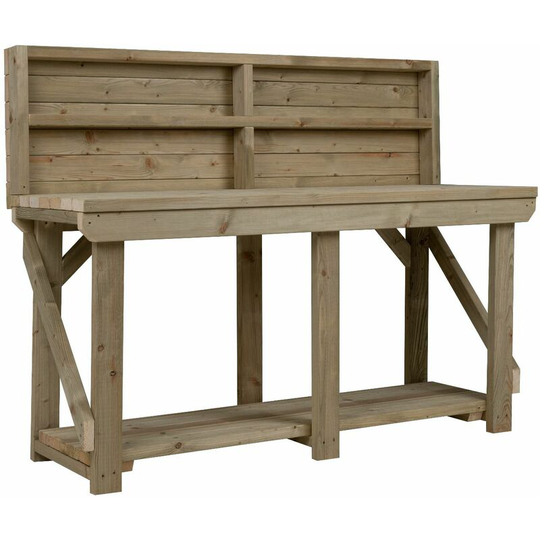 Wooden Pressure Treated Indoor / Outdoor Workbench, 10ft (300cm), With back panel