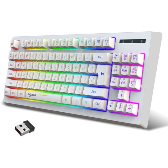HXSJ L100 2.4G Wireless Membrane Keyboard 87 Keys Layout RGB Light Effect ABS Key Cap Built-in 1800mAh Lithium Battery White, White - White
