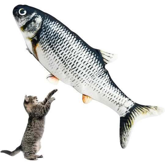 28CM) Cat Fish Toy Electric Fish Toy Cat Interactive Chew Toy Simulation Fish with usb Charging Washable Plush Fish Toy