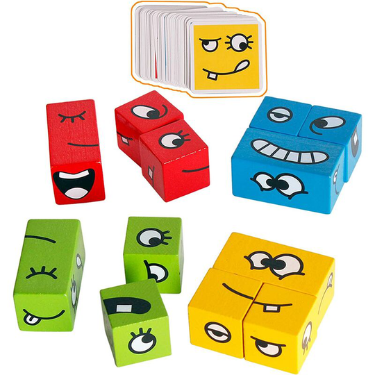 Ilovemilan - Wooden Expressions Matching Block Puzzles Building Cubes Toy Borad Games Educational Montessori Toys for Kids Ages 3 Years and Up,Travel