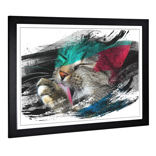'Cat Licking its Paw' Framed Art Print