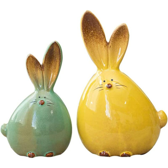 Perle Raregb - 2 Pieces Ceramic Rabbit Figurine Easter Bunny Figure Sculpture Desktop Ornaments Ceramic Animal Rabbit Statue Easter Party Favor Gifts
