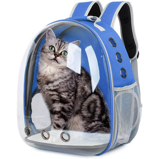 Litzee - Pet Backpack Portable Pet Backpack Transparent Pet Travel Backpack Breathable Space Capsule, Blue