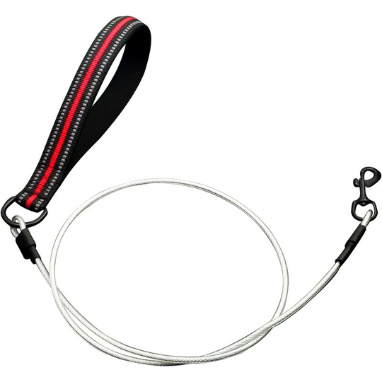 Dog Chew Leash with Padded Handle, Wire Cable for Small, Medium and Large Dogs (Red)