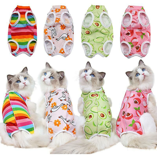 Cat Disinfection Clothes Cat Recovery Kit Cotton Recovery Body Wrap Breathable Kitten Cat Recovery Clothes (4 Pieces)