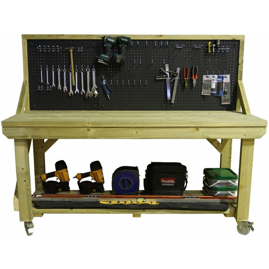 Wooden Pressure Treated Top Workbench With Peg Board, 4ft(120cm), With wheel