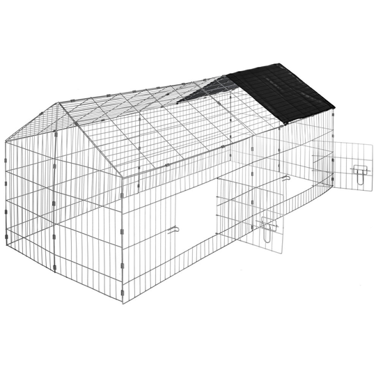 tectake Rabbit run with sunshade - guinea pig run, rabbit cage, rabbit pen - black