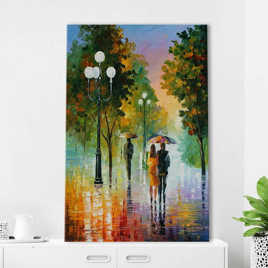 Evening Stroll Under the Rain by Leonid Afremov - Wrapped Canvas Painting Print