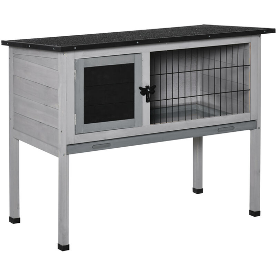 Pawhut - Large Elevated Indoor Outdoor Wooden Rabbit Hutch w/ Asphalt Roof, Tray - Grey