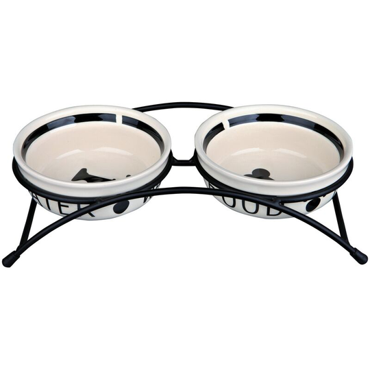 Ceramic Eat On Feet Bowl Design Dog Bowl Set (2 × 1.6 l) (White/Black) - White/Black - Trixie