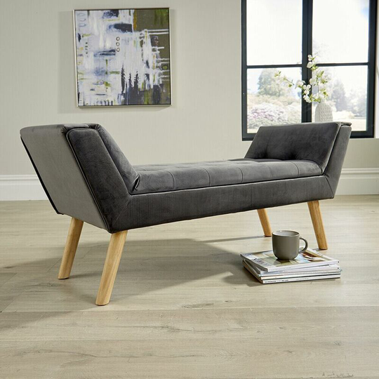 Felix Velvet Grey Upholstered Fabric Bench Stool Furniture Chair Footstool