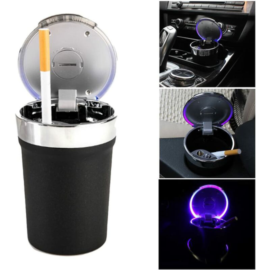 Soekavia - Car led Ashtray, Ashtray with Lid Portable Auto Support Smoke co.ukee Cylinder Cigarette Holder Ashtray Black