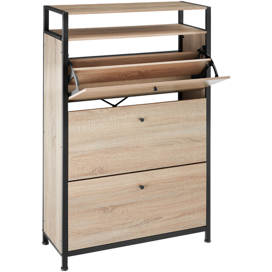 Slim shoe cabinet - Shoe chest of drawers, Shoe tipper, Shoe organizer - industrial wood light, oak Sonoma 81 cm - industrial wood light, oak Sonoma