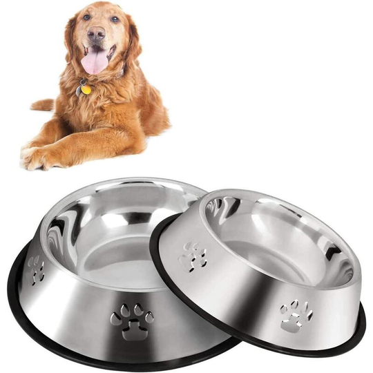 Litzee - 2 Stainless Steel Dog Bowls with Non-Slip Rubber Base, Medium and Large Pet Bowls and Water Bowls (Bottom: 26cm. Bowl mouth: 20 cm)