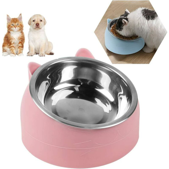 Cat Bowl, Tilted Cat Bowl, Cat Bowl 15° Tilted Platform, Small Dog Bowl, Anti-Slip Cat Dog Bowl, Raised and Tilted Cat Bowl, Cat Bowls, 200ML Pink