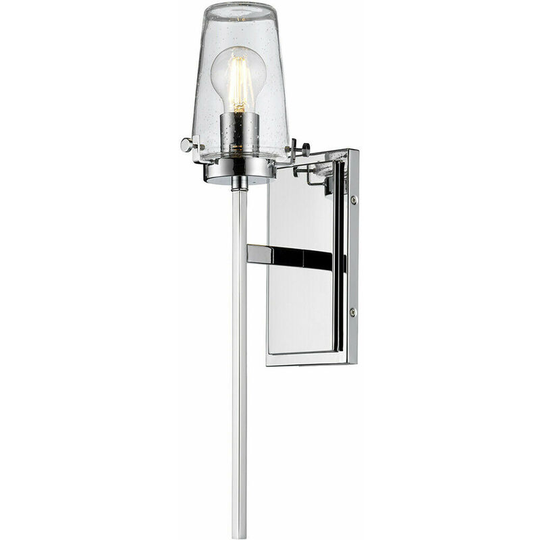 Loops - IP44 Wall Light Tall Nuts & Bolts Accents Clear Glass Shade Chrome led E27 40W