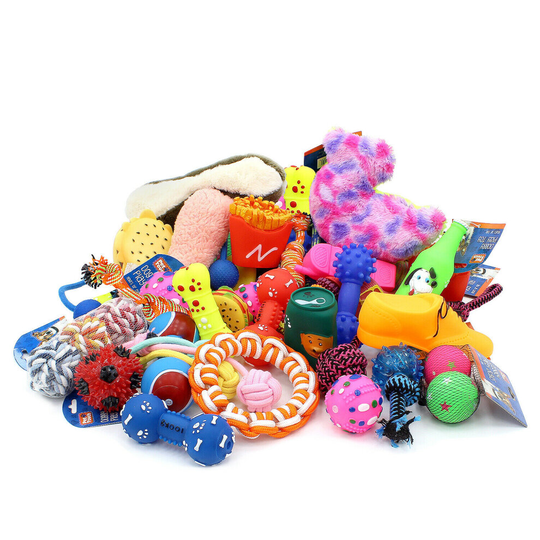 (10) Assorted Dog Puppy Pet Toys Ropes Chew Squeaky Fetch Balls Training Play Bundle