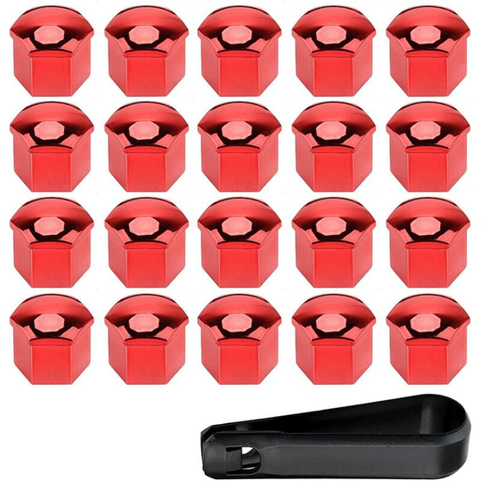 20 Pieces 17mm Car Wheel Nut Cap Wheel Nut Covers Wheel Nut Cap Covers with Removal Tool Set Red