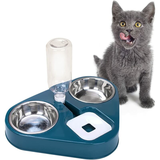 Double Raised Cat Bowl, 3 In 1 Anti-Vomiting Stainless Steel Cat Bowl, Automatic Water Pet