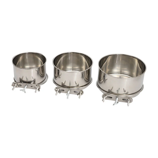 Set of 3 Stainless Steel Bird Feeders with Clamp Bracket, for Parakeets, Lovebirds, Conures, Cockatiels
