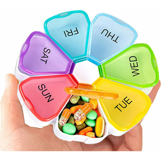 Ilovemilan - Weekly pill manager, pill box, 7-day drug manager, large capacity compartment weekly pill container, portable vitamin and supplement