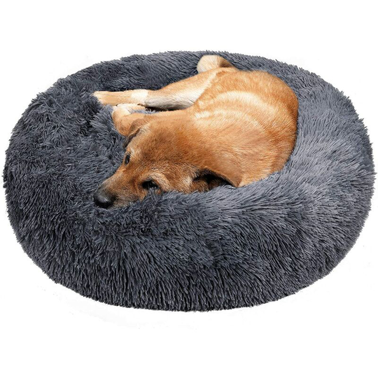 Litzee - Round Basket Dog Cushion Donut Basket, Extra Soft Cat Bed for Dogs Comfortable and Cute, Cushion for Medium Cats and Small Dogs, 80cm, Dark