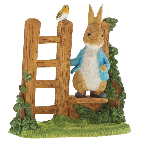 Beatrix Potter Peter Rabbit on Wooden Stile Figurine